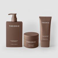 Kit The Protect & Treat com shampoo hidratante, máscara e leave-in protetor da Theoric
